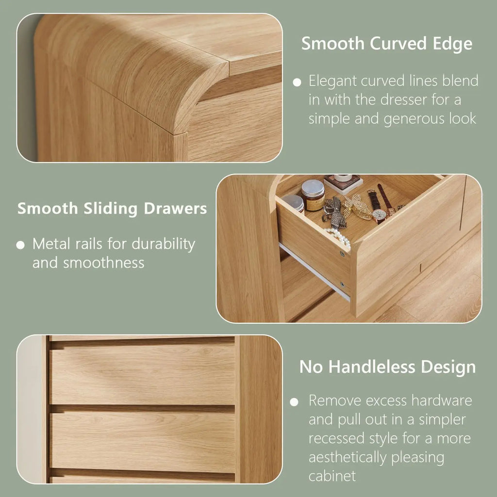 7 Drawers Dresser for Bedroom, 47" Wide Wood Dressers & Chests of Drawers w/Curved Profile Design, Mid Century Modern Dresser