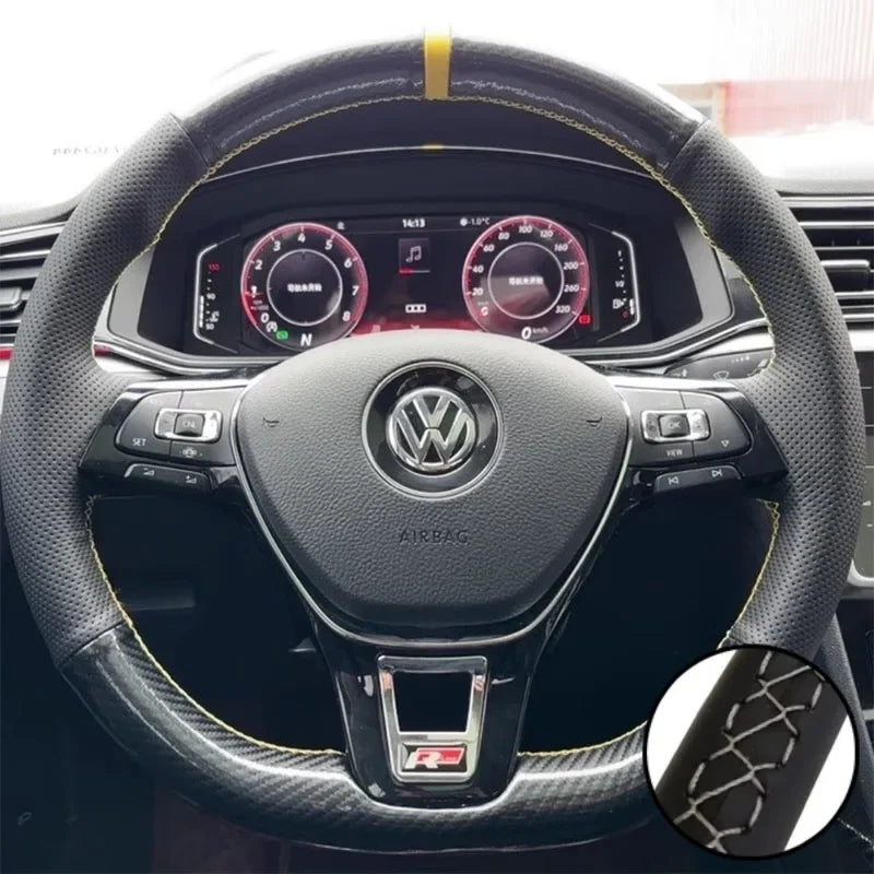Car Steering Wheel Braid Cover Carbon Fiber Leather For Volkswagen VW Golf 7 Mk7 New Polo Jetta B8 Avant Car Interior