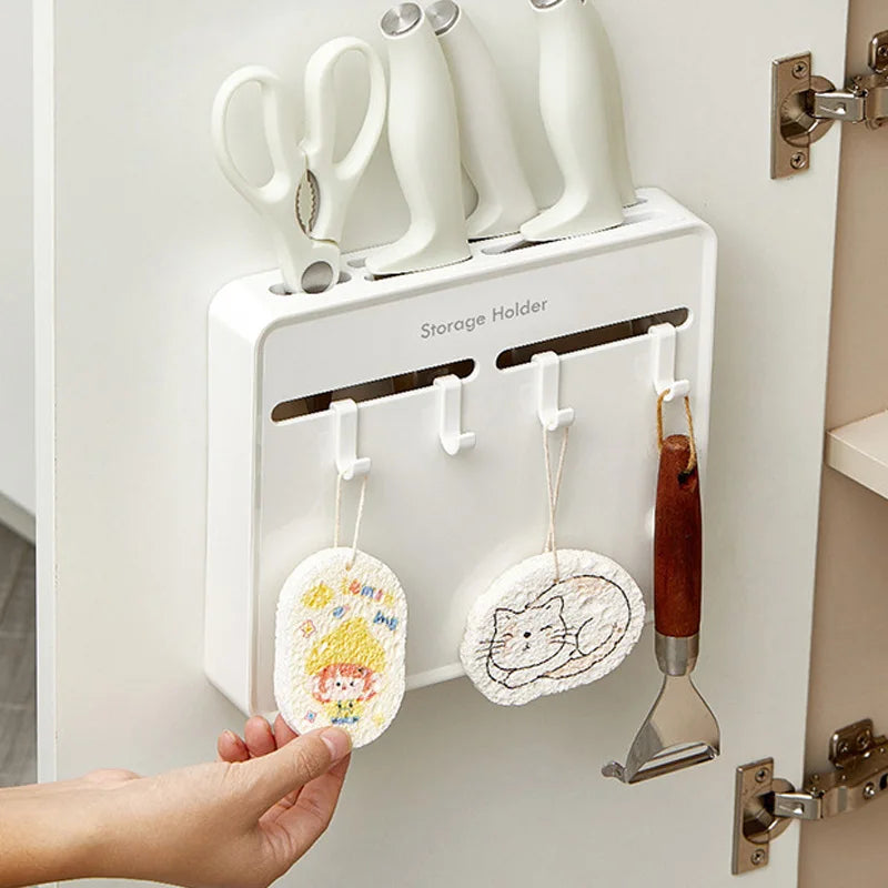 No-Drill Kitchen Knife Holder, Wall-Mounted Dustproof Durable Shelf for Cabinet Inner Side Multifunctional Storage