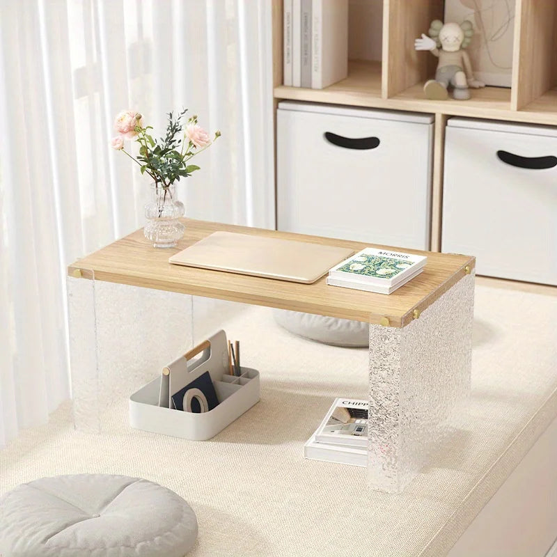 Log Style Sofa Table, Long Table for Living Room, Tea Room, and Reception Room, Acrylic + Wood, Tea Table Center Table