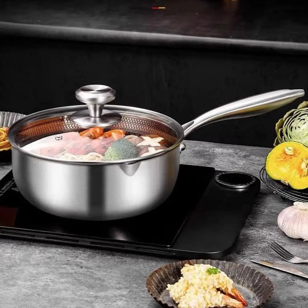 Kitchen Utensils Japanese Style Fryer Pan Versatile Silver Milk Pot Stainless Steel with Lid Deep Fryer Pot Induction Cooker