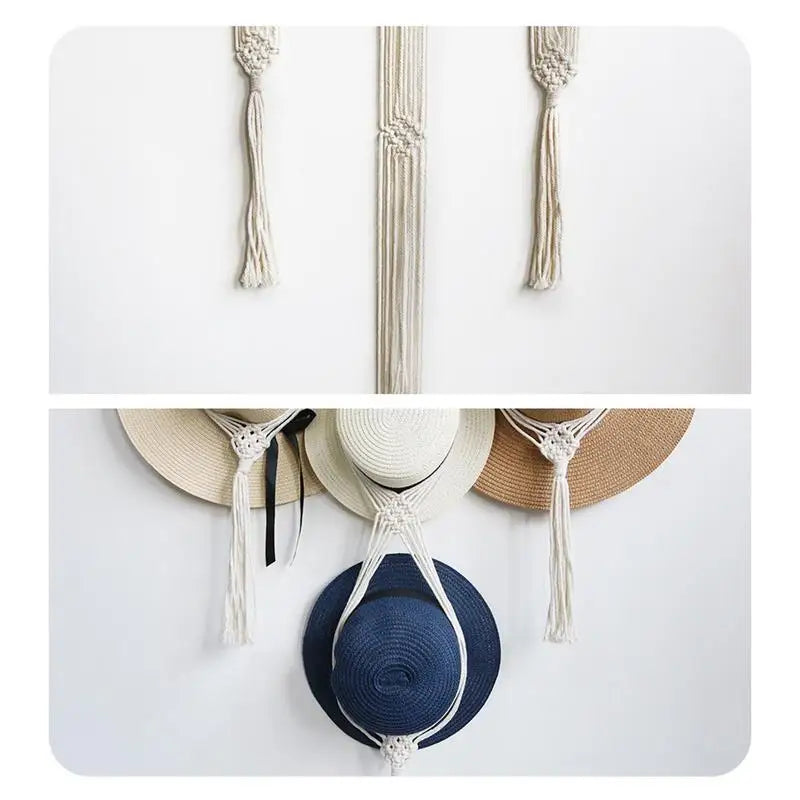 Nordic Style Boho Cotton Hanging Hat Organizer Display Rack Storage Cap Holder Scarf Hanger Macrame Tapestry Wall Decor