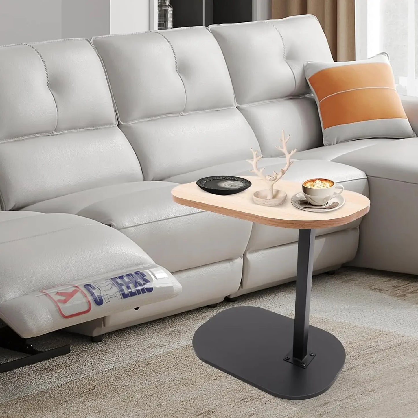C-Shaped Side Table, Height Adjustable Coffee Table, Living Room Coffee Table, 360° Swivel and Multi-Angle Tilt for Living Room