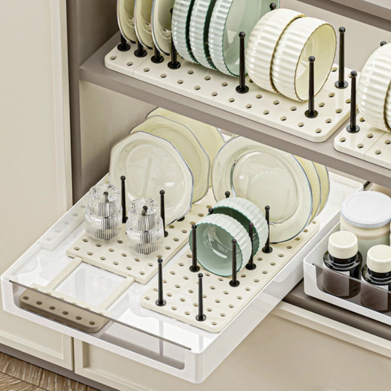 Household Perforated Kitchen With Retractable Dish Rack And Drain Tray Partition Design, Kitchen Countertop And Cup Storage Rack