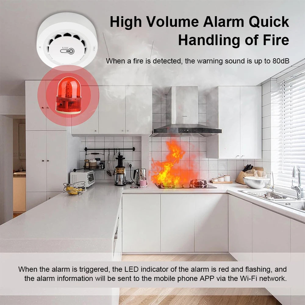 Tuya Zigbee BT Two Connection Smoke Detector Temperature Humidity Measurement Device 80dB Sound Alarm Remote Push Alert Function