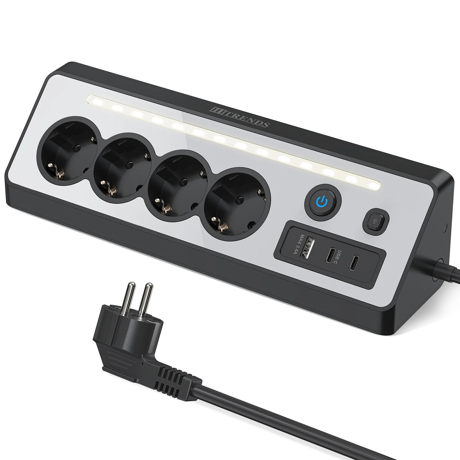 7-in-1 multi-functional socket with night light corner, 2USB+Type-C fast charging port, suitable for both home and kitchen use