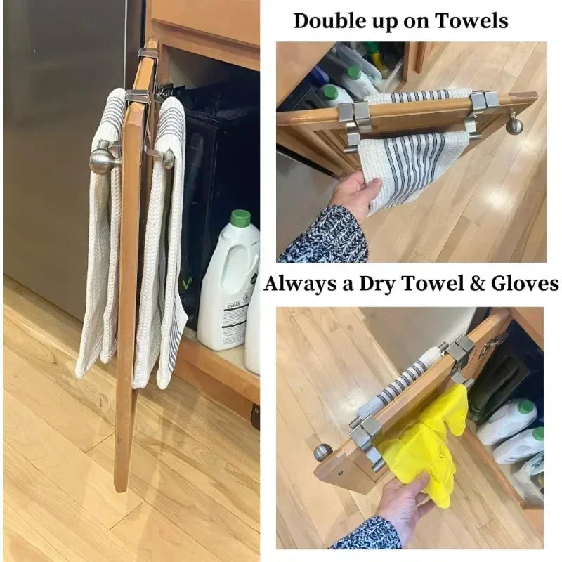 Kitchen Towel Rack Stainless Steel Towel Rack Bathroom Towel Holder Stand Cabinet Door Hanging Organizer Shelf Wall Mounted Bar