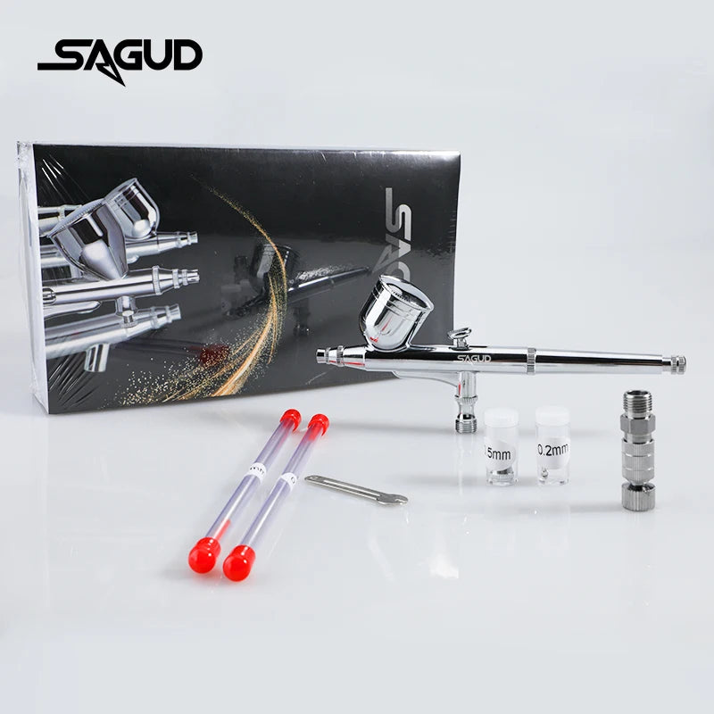 SAGUD Professional Airbrush Set 0.2 0.3 0.5mm Needles Nozzle Quick Release with Air Hose - Dual-Action Gravity Feed Airbrush Kit