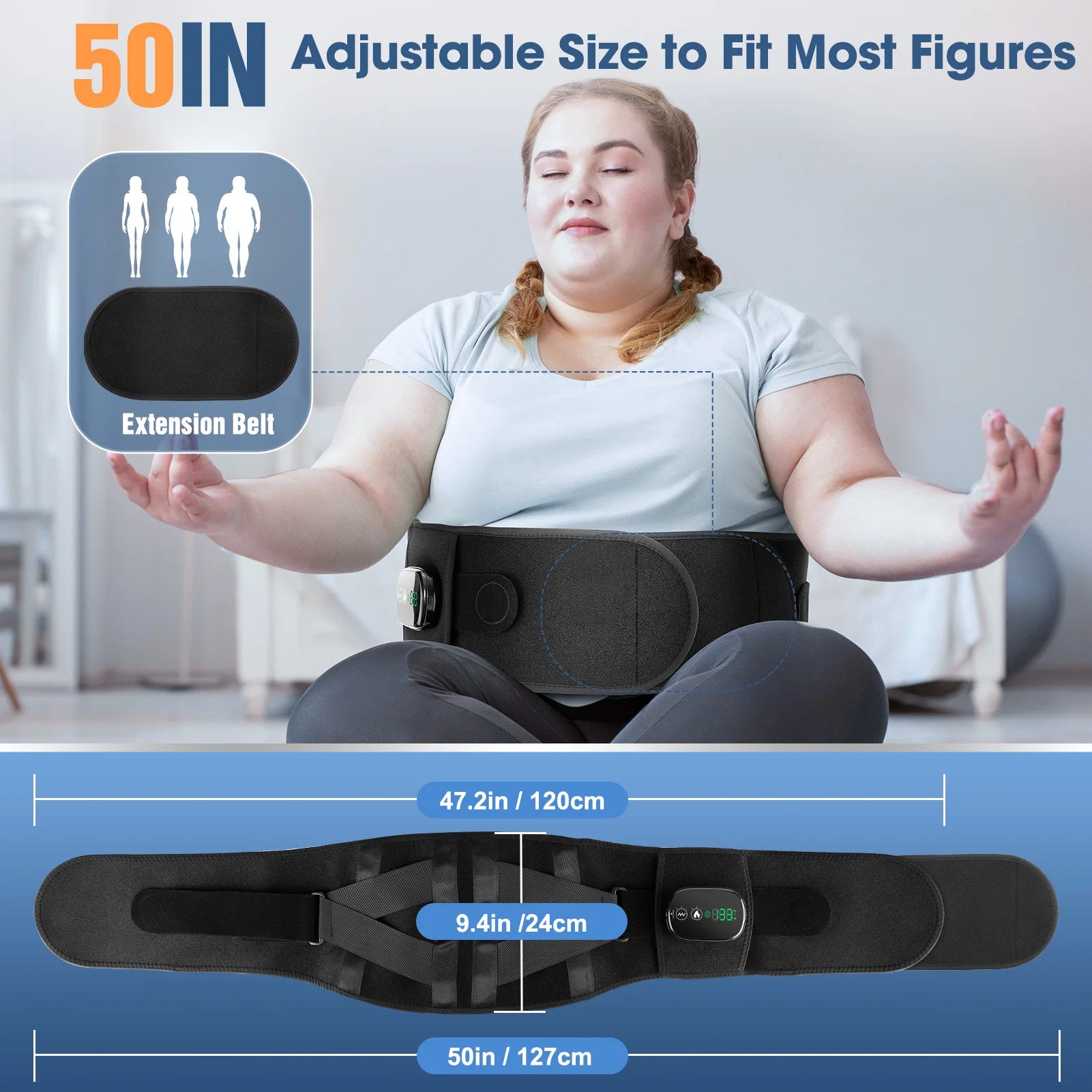 Heating Waist Support Belt Vibration Massage Waist Brace With 5 Levels Adjustable Heated Back Belt Abdomen Warmer Lumbar Support