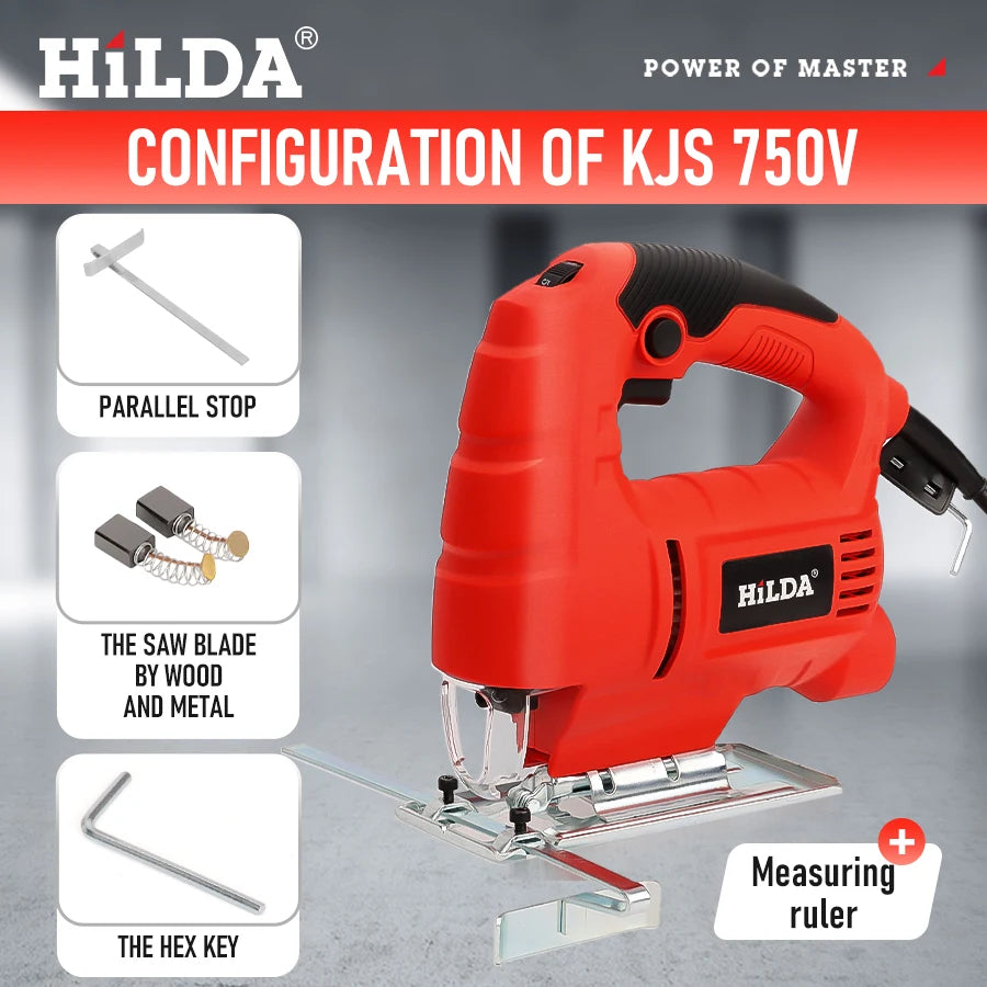 HILDA Electric Jig Saw Household Plug - in Brushed Six Speed Electric Curved Cutting Tool Suitable For A Wide Range Of Materials