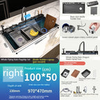 Stainless Steel Waterfall Kitchen Sink Extra Large Single Slot Digital Display Faucet Set Cup Washer Wash Basin 100*50cm