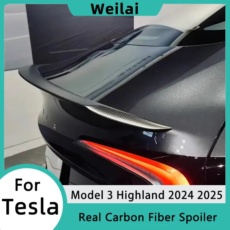 High Performance Real Carbon Fiber Spoiler for Tesla Model 3 Highland 2025 2024 Car Original Rear Trunk Tail Wing Car Accessory
