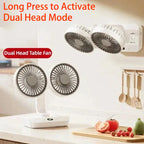 Double Head Desktop Fan 4 Speed Fast Cooling 8000mAh Digital Display A