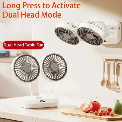 Double Head Desktop Fan 4 Speed Fast Cooling 8000mAh Digital Display A