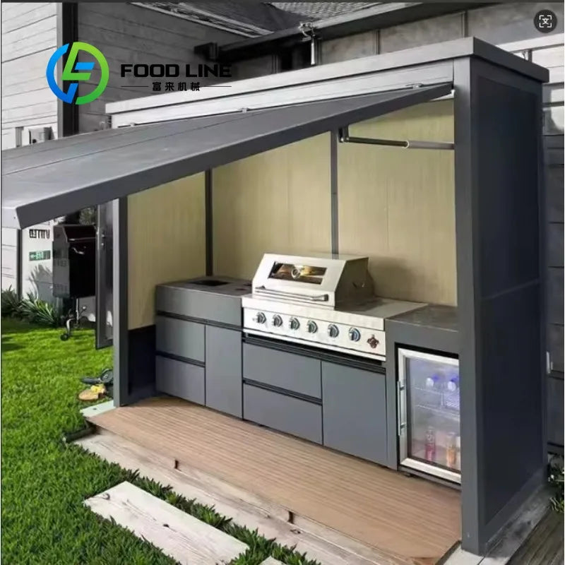 Customized Modern Modular Prefabricated Outdoor Mobile Kitchen Unit Anti Slip Stable Storage Cabinet For Backyard Patio Garden