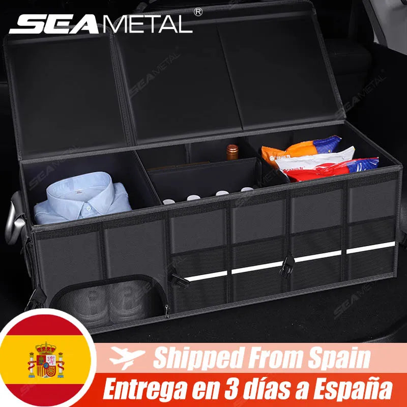 SEAMETAL Ultra-Large Trunk Organizer 72L/110L Foldable Oxford Cloth Portable Storage Box with Waterproof Pouch Fishing/Camping