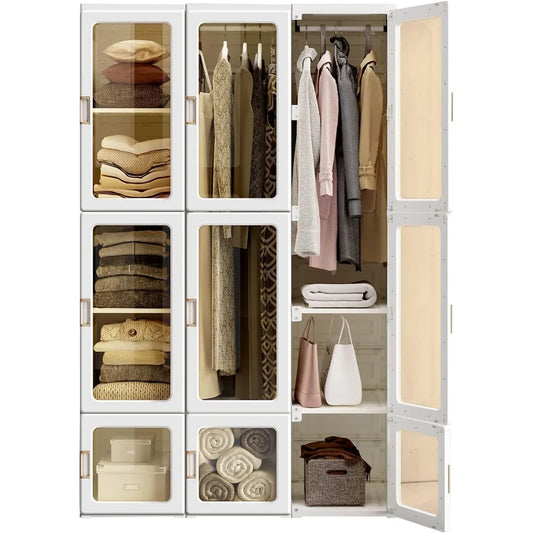 Portable Wardrobe Closet Storage Organizer for Clothes,Suitable for Living Room, Bedroom,Plastic Wardrobe