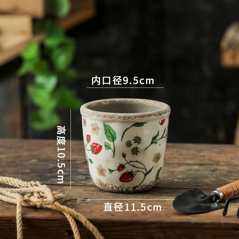 Vintage Ceramic Succulent Flowerpot Planters for Indoor Plants Creative Countryside Style Plant Pot Living Room Decoration