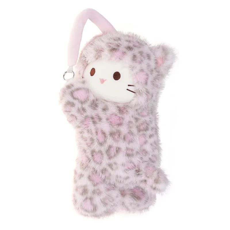 Pink Leopard Print Cat Tissue Plush Toy Car Tissue Box Cute Toy Car Hanging Paper Box Golden Carving Printed Cat Tissue Box