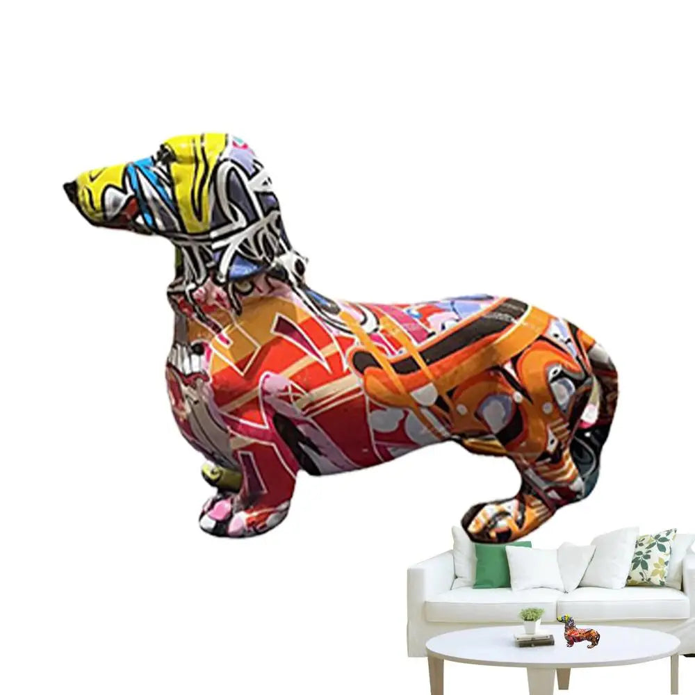 Colorful Graffiti Art Dachshund Dog Decoration Home Office Collection Decoration Tabletop Resin Crafts Miniature Statues
