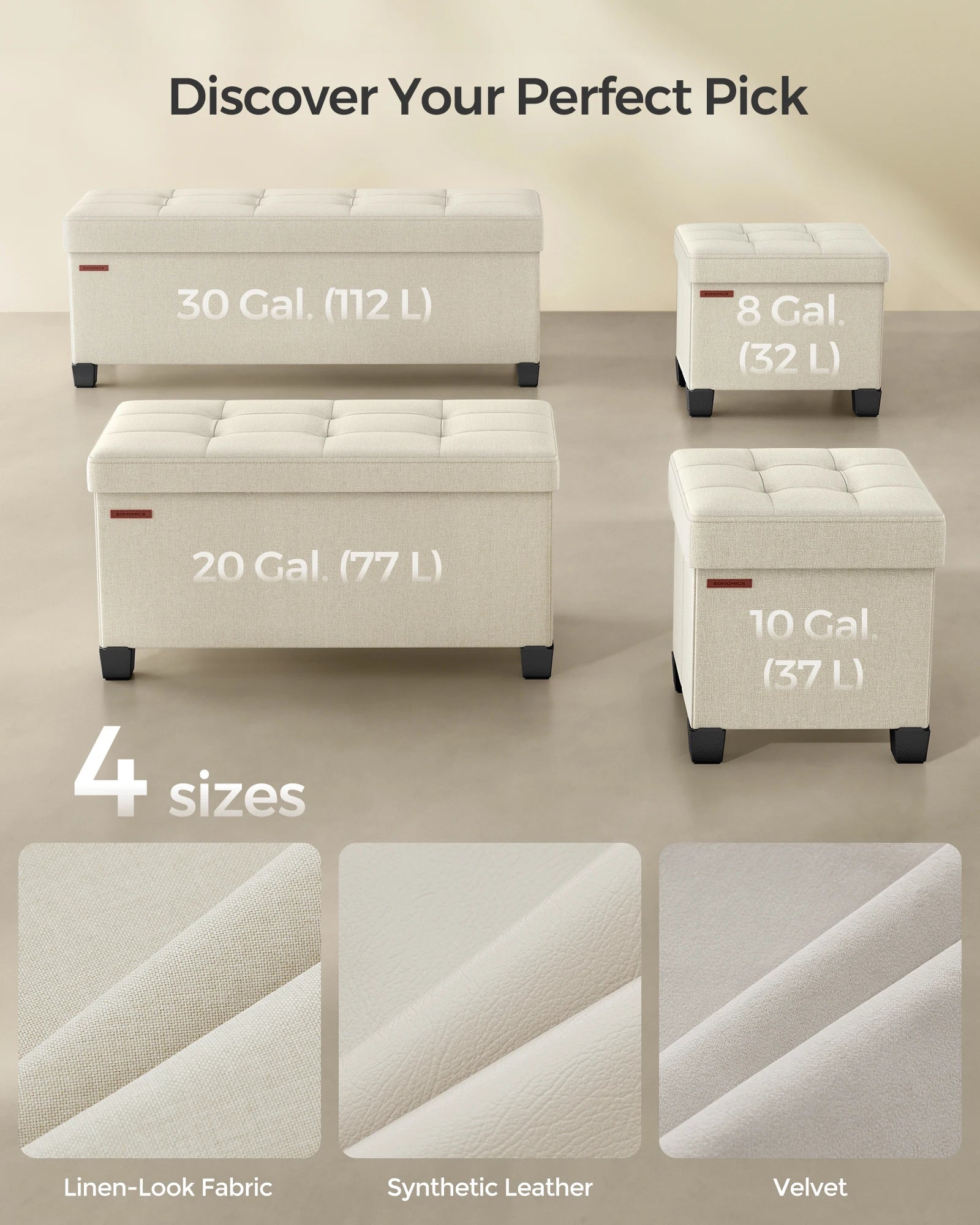 Foldable Storage Ottoman Bench with Legs, 43'' End of Bed Chest