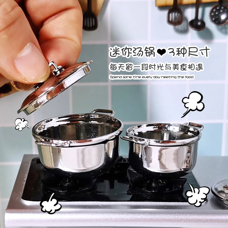 Hot Pot 1:12 Dollhouse Miniature Kitchen Utensils Cooking Ware Pot Boiler Pan Coffee Tea Cups Chair Ceramic Pot Kitchen Play Toy