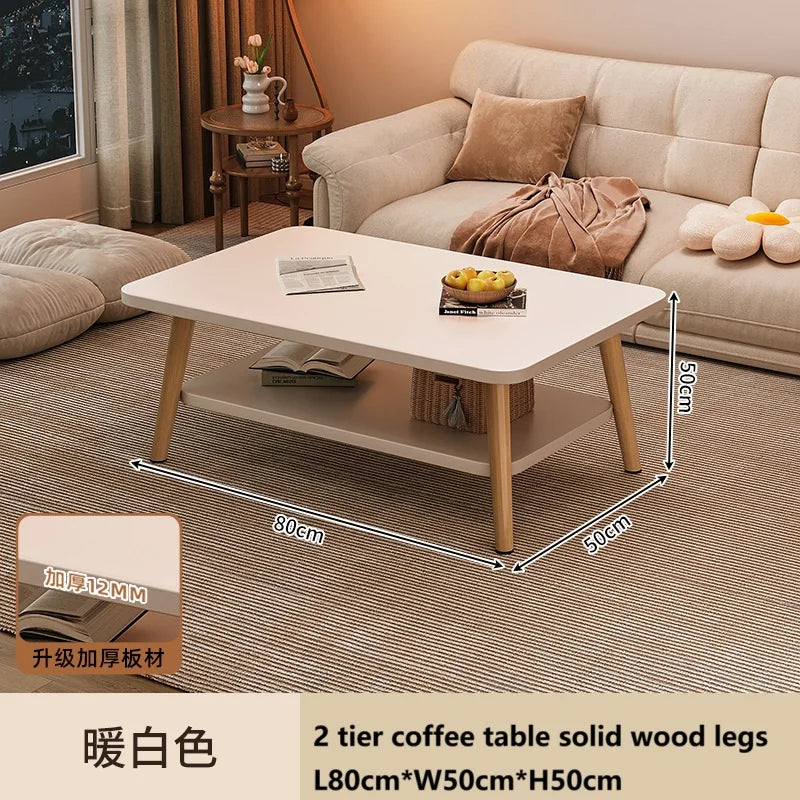 Formwell 80*50cm top 2 tier simple coffee table wood sofa table for Living Room easy assembling solid wood legs
