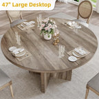 Round Dining Table for 4-6 People 47.24" Large Circle Dining Room Table Rustic Kitchen Table Round with Wooden Pedestal Base Fa