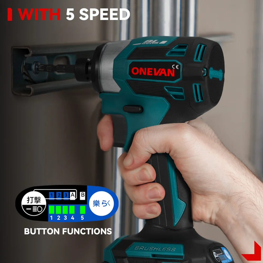 600N.m Brushless Electric Screwdriver Cordless 5-Speed Electric Impact Drill Rechargeable Power Tools Kit For 21V 18V Battery