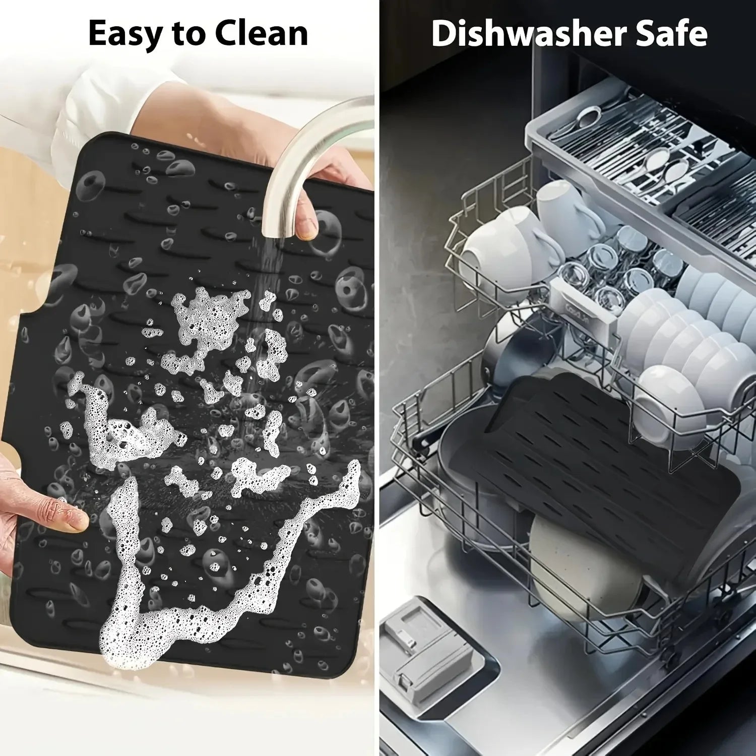 Kitchen Silicone Drain Mat with Built-in Drainage Design Easy to Clean Suitable for Countertops Sinks Refrigerators