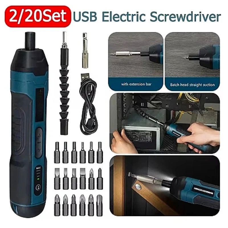 Rechargeable Cordless Electric Screwdriver Mini Drill Power Tools Set Multifuncntion Power Drill Kits Set Household Maintenance