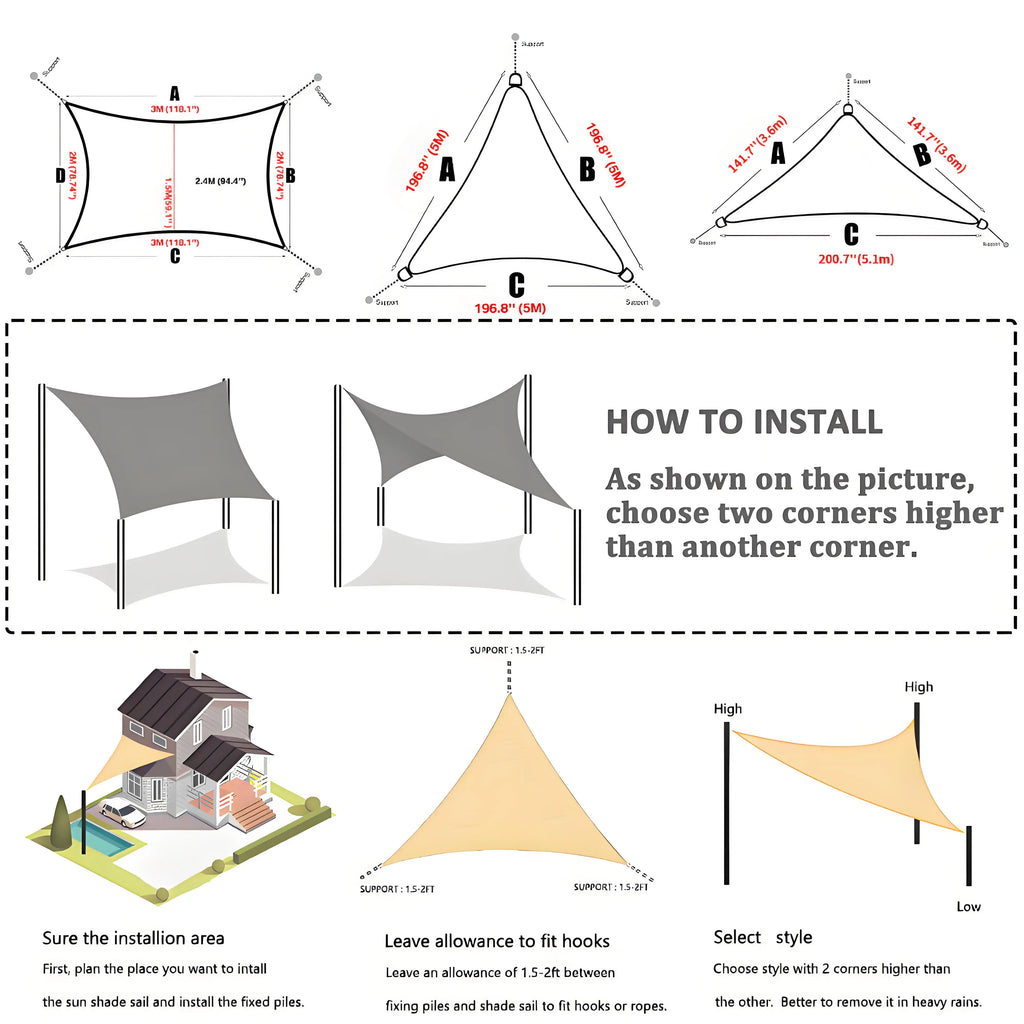 Waterproof Sun Shade Sail Rectangle Square Triangle Garden Sun Shelter UV Block Pool Shade Cloth Canopy Camping Hiking Tents
