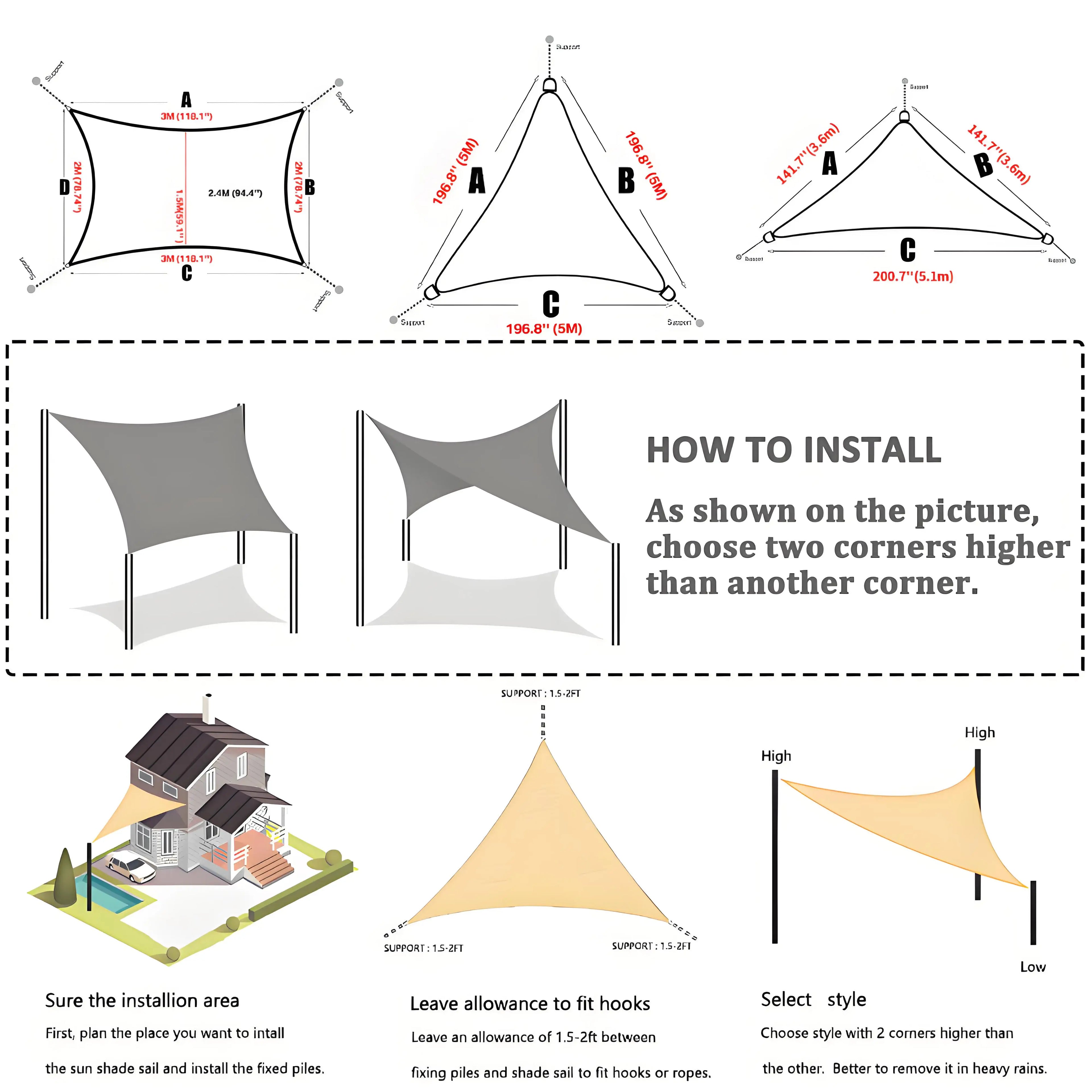 Waterproof Sun Shade Sail Rectangle Square Triangle Garden Sun Shelter UV Block Pool Shade Cloth Canopy Camping Hiking Tents