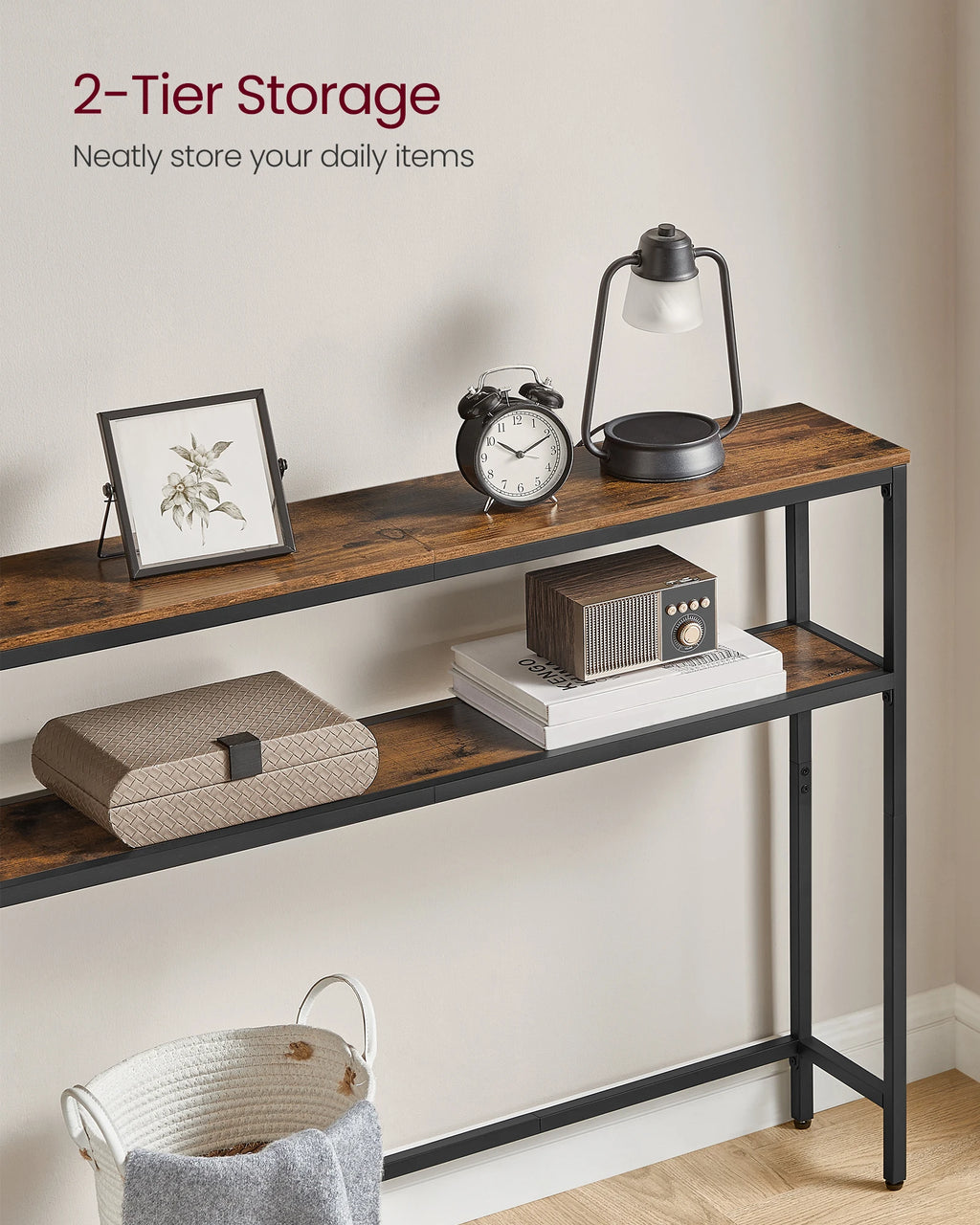 VASAGLE Console Table for Hallway, 2-Tier Slim Sofa Table, 20 x 80 x 80 cm, Hallway Table with 2 Shelves