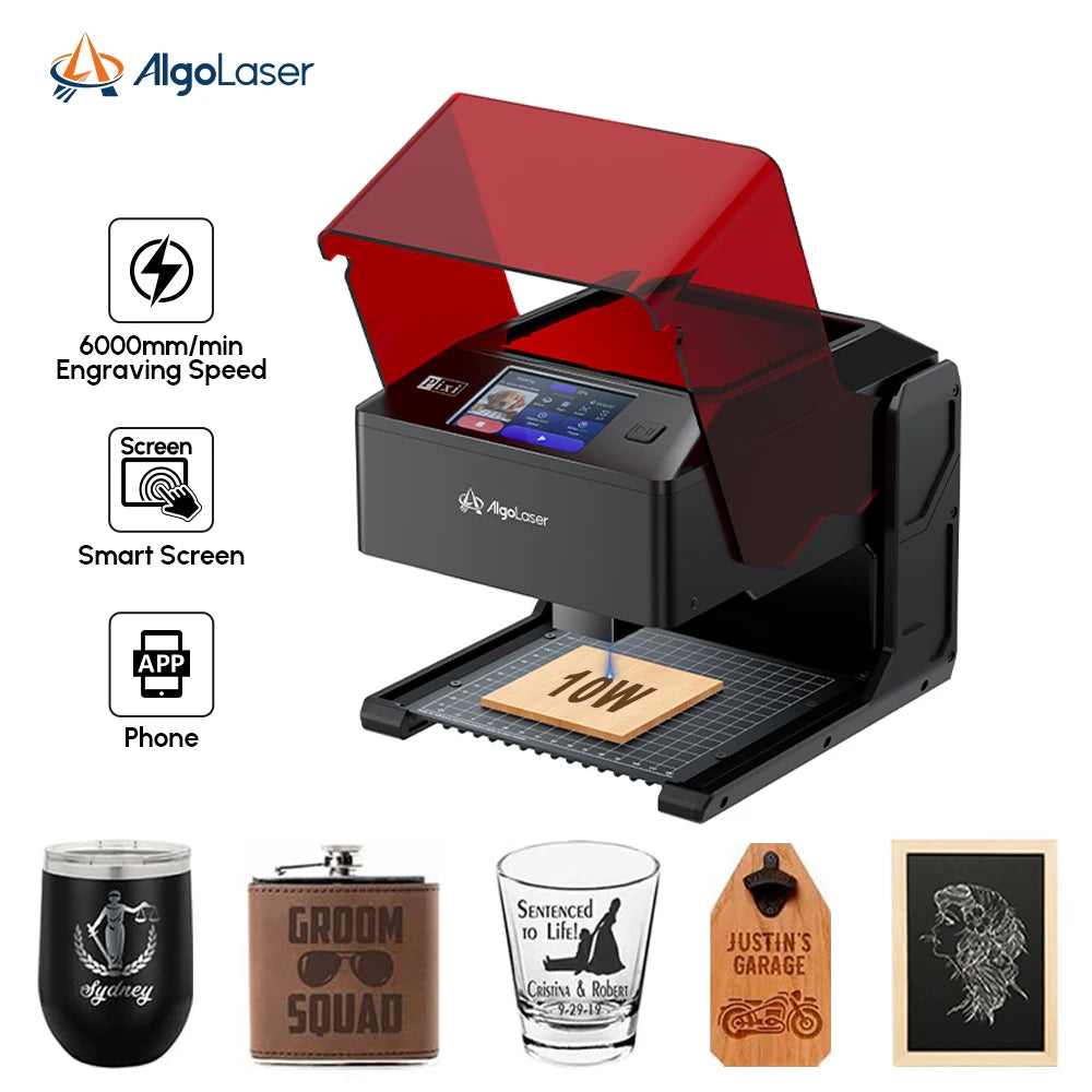 ALGO Laser Engraver Machine Pixi Smart Touch Screen AlgoType Portable 100x100mm Engraving Cutting For Metal Dog Tag Leather Wood