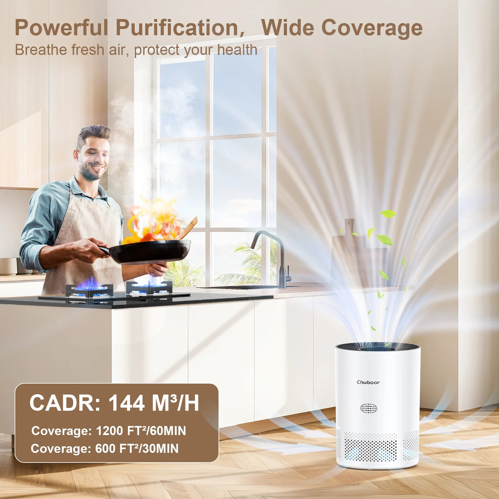 Chuboor Air Purifier for Home Allergies Pet Hair in Bedroom Covers Up to 360 ft²  3-in-1 Filter with HEPA Remove Dust Smoke Odor