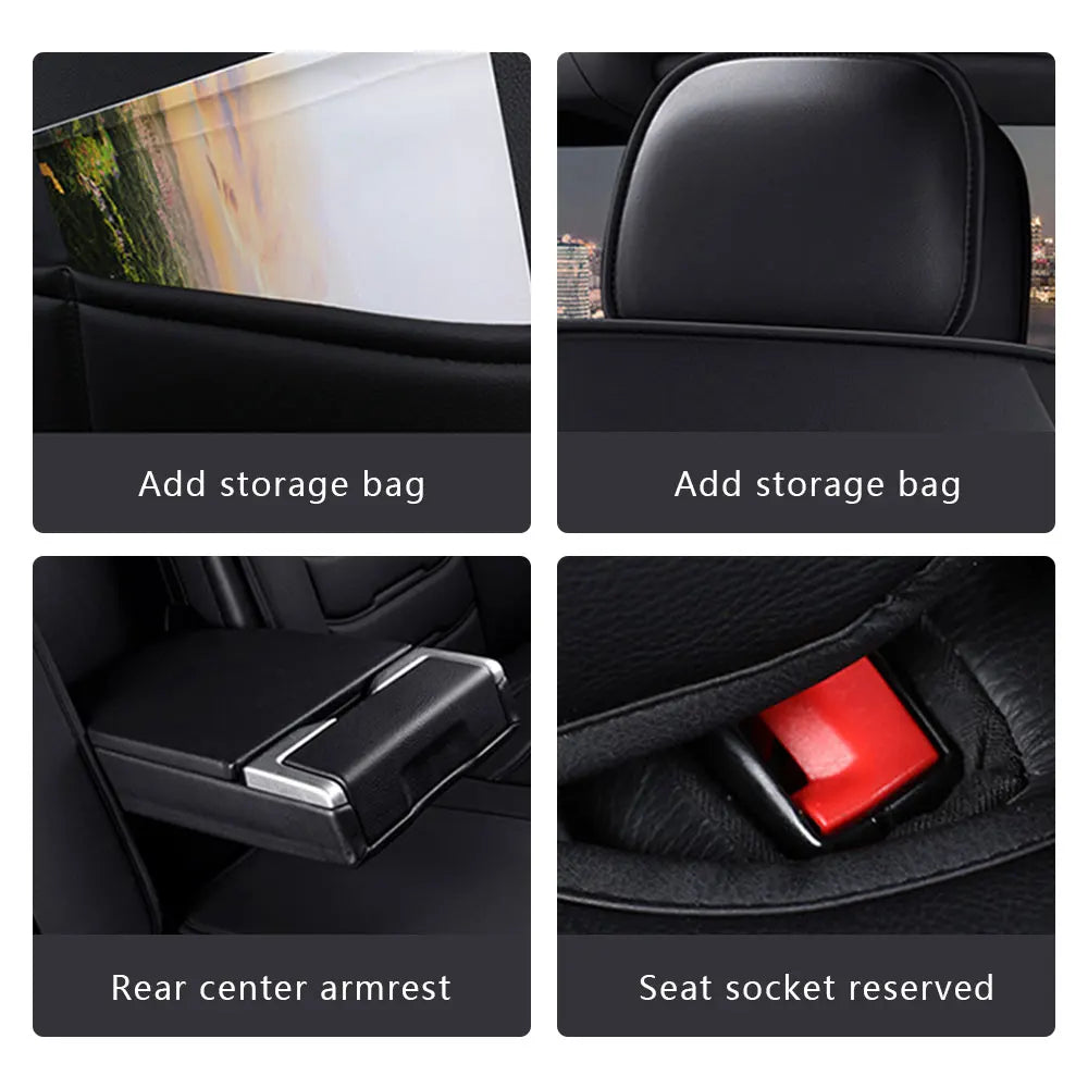 Car Seat Covers Red Full Set Luxury 2 Front Rear Seat Cover PU Leather  Winter Auto Protector Accessories ﻿