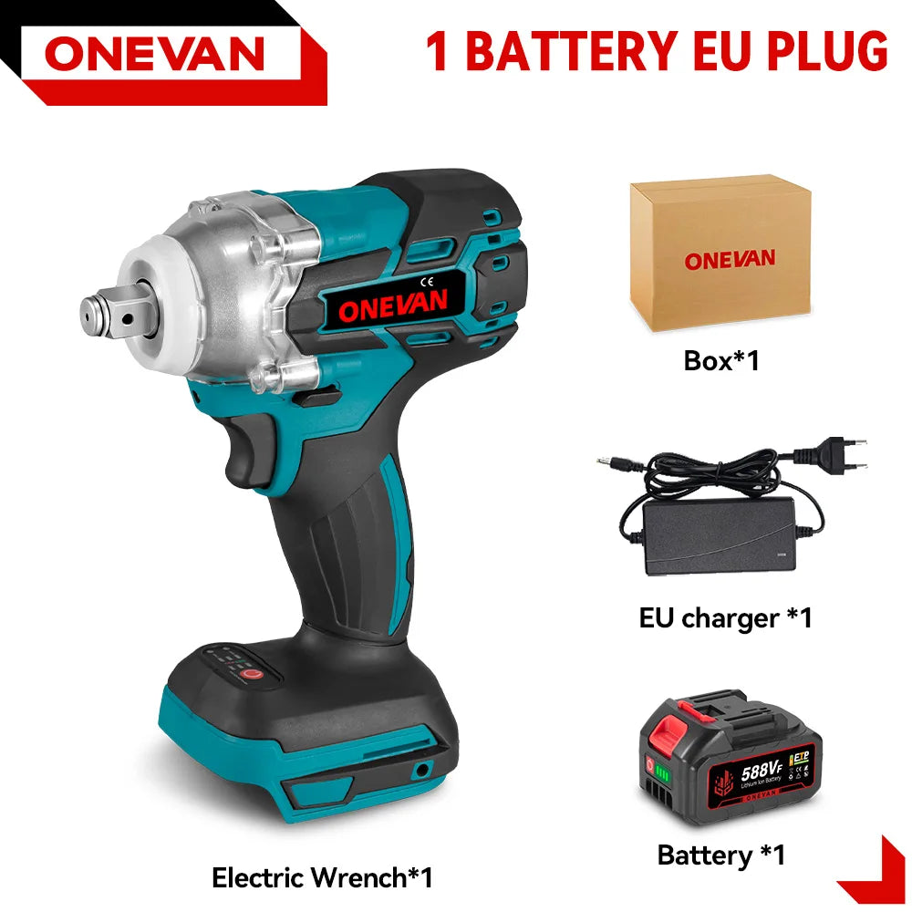 ONEVAN 520N.M Brushless Electric Impact Wrench 1/2 Inch Cordless Wrench Screwdriver Repair Power Tool For Makita 18V Battery Pin