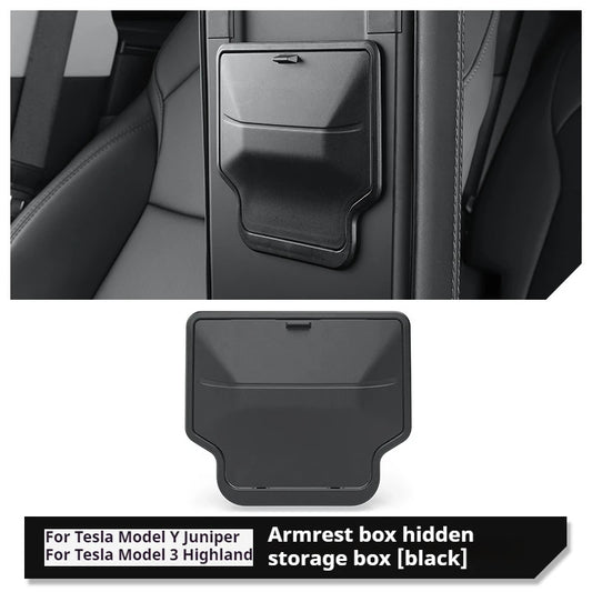 Car Armrest Hidden Storage Box For Tesla Model Y Juniper 2025 Model 3 Highland 2024-UP ABS Organizer Tray Interior Accessories