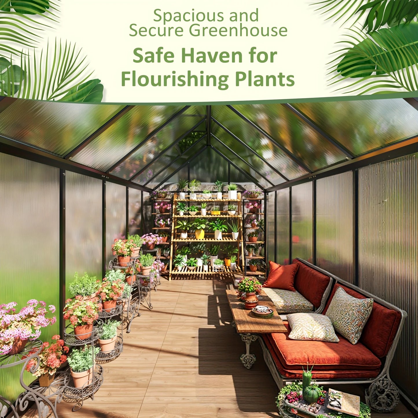 VIWAT 4x6~10x18FT Multi-Size Polycarbonate Greenhouse PC Panels Aluminum Frame Vent Roof UV Protection for Backyard Garden Patio