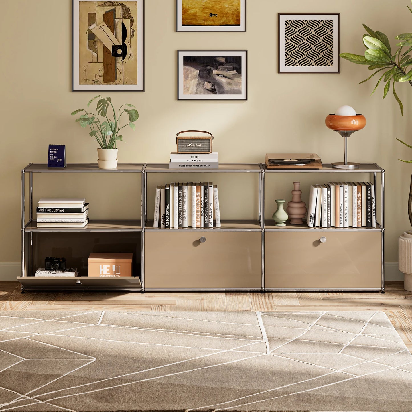 Storage Cabinet Sideboard Haller Cabinet Storage Shelf Modular Furniture Stainless Steel Metal Board Living Room Cabinet-No Keys