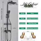 Black Digital Display Thermostatic Shower Faucet Bathroom Thermostatic 4 ways Rainfall Shower Mixer Tap,Shelf and Bidet Faucets
