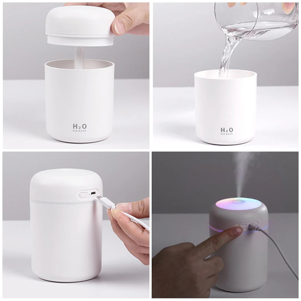 300ml Cool Mist Sprayer USB with Colorful Light Portable Electric Air Humidifier Mini Ultrasonic Air Humidifier for Car Bedroom