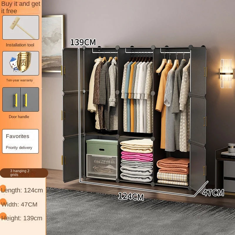 New Simple Wardrobe Clothes Assembly Plastic Collapsible Sturdy Dustproof Cabinets Dressers Cube Storage Locke Closet Furniture