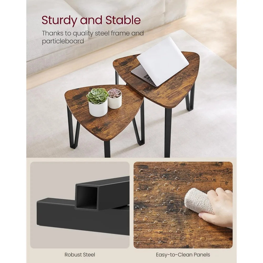 Nesting Coffee Tables, End Tables Set of 2 for Living Room Bedroom, Industrial Small Stacking Side Tables with Metal Frame for