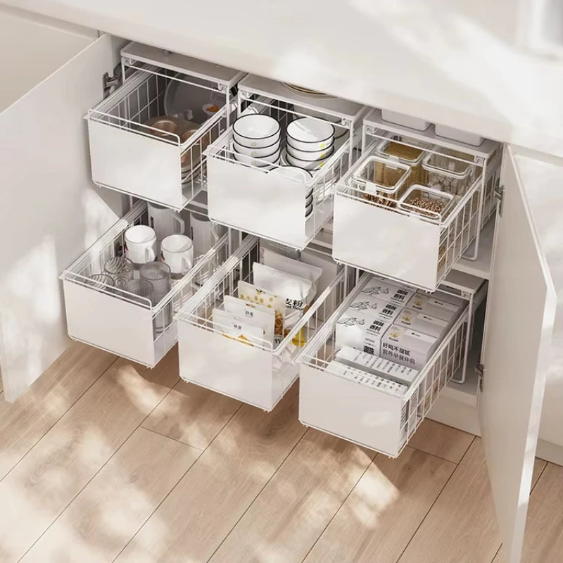 Large-Capacity Pull-Out Pot Storage Shelf Kitchen Sink Dual-Layer Cabinet Spice Organizer Pot Basket Pull out Shelf for Kitchen