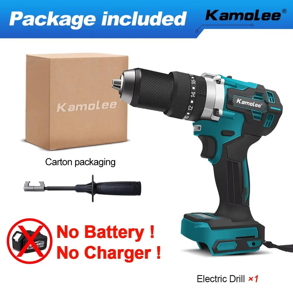 Kamolee 650N.m High Torque Brushless Electric Impact Drill 3-in-1 18V-21V Battery 13mm Handheld Cordless Screwdriver Tool Set