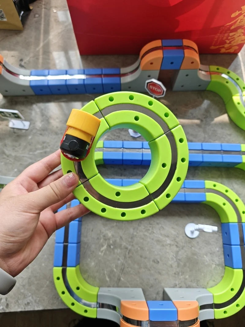 Children'S Versatile Magnetic Attraction Magnetic Block Track Electric Small Train Magnetic Car Car Railtrack Set Toy Kids Gifts