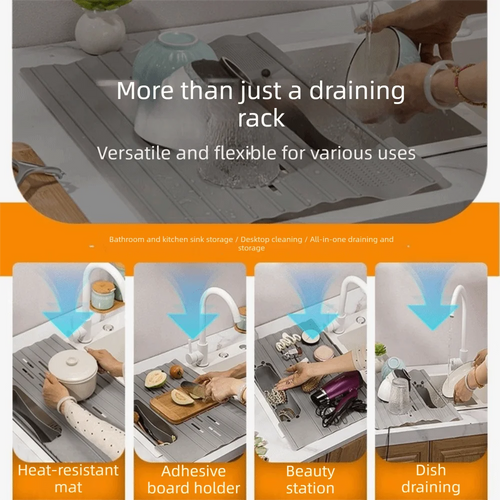 Silicone Kitchen Storage Rack Heat resistant Folding Dish Drying Rack Space Saving with Pocket Sink Drainer Mat Bathroom