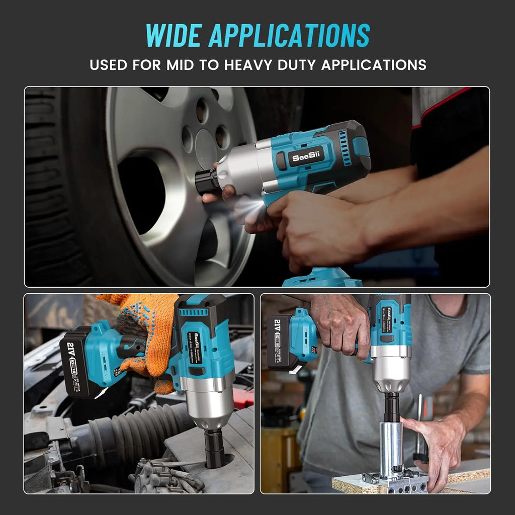 Seesii Impact Wrench 960Ft-lbs Brushless Impact Gun 1300NM High Torque 1/2 2X 5.0Ah Battery Cordless Impact Wrench for Truck